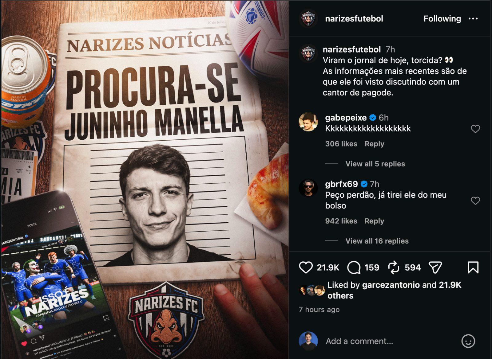 Narizes provoca Juninho Manella